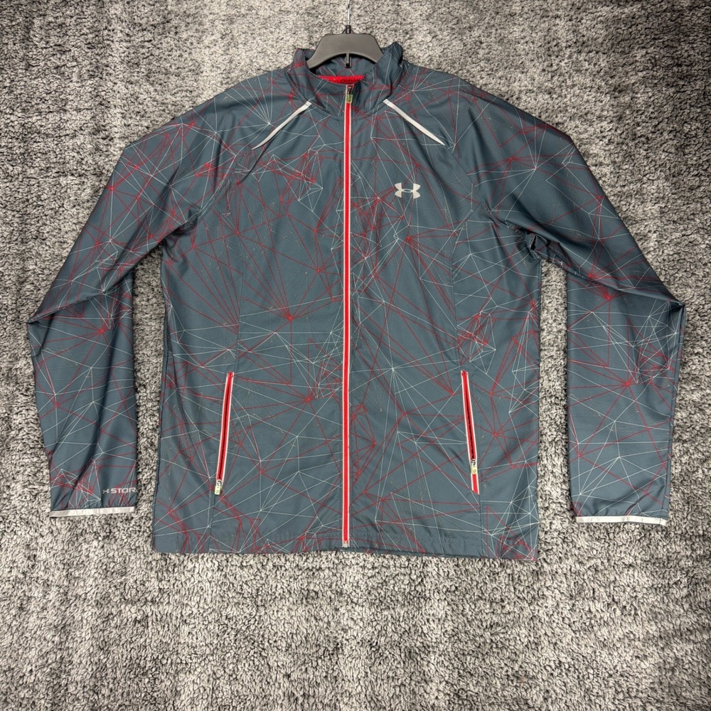 Under Armour Men's L Gray Geometric Storm Run All Season Gear Fitted Zip Jacket